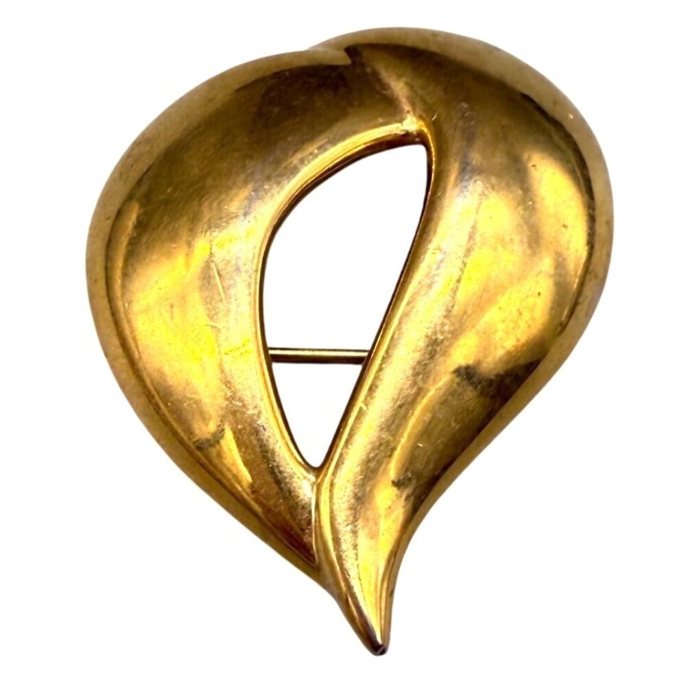 Vintage Napier Openwork Tear Drop Brooch Pin Gold Tone Minimalist Classic Retro